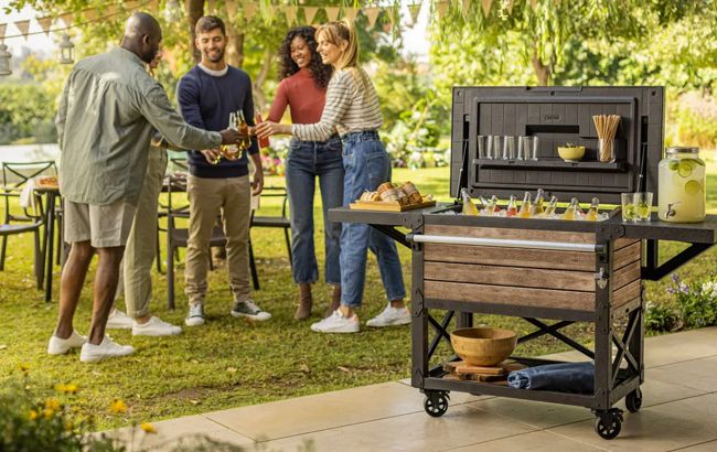 Signature Patio Cooler and Beverage Cart - Ashwood Brown