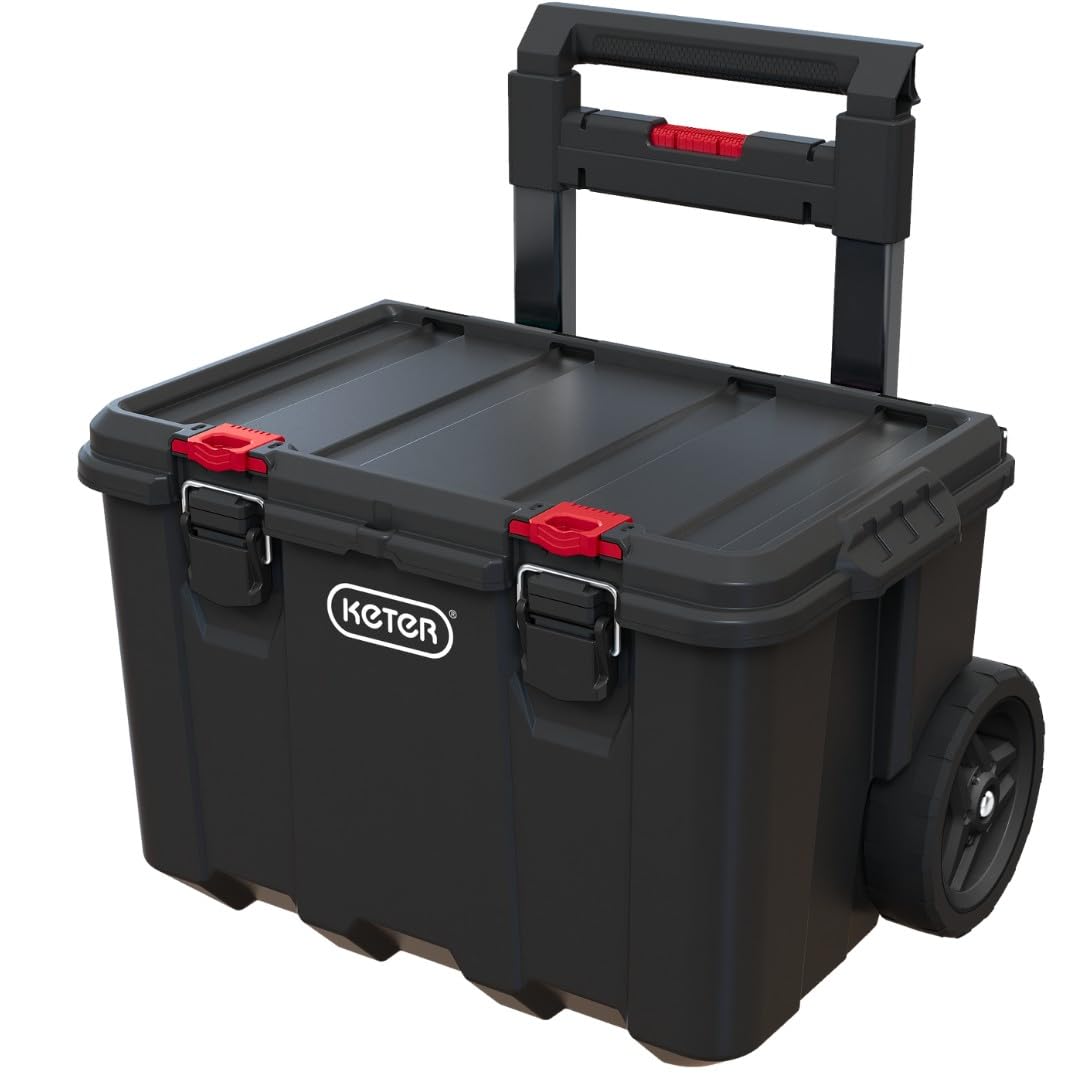 Keter Stack n' Roll Modular DIY Tool Storage System Cart with Wheels, Stackable, Lightweight, Durable, Water Resistant, Black