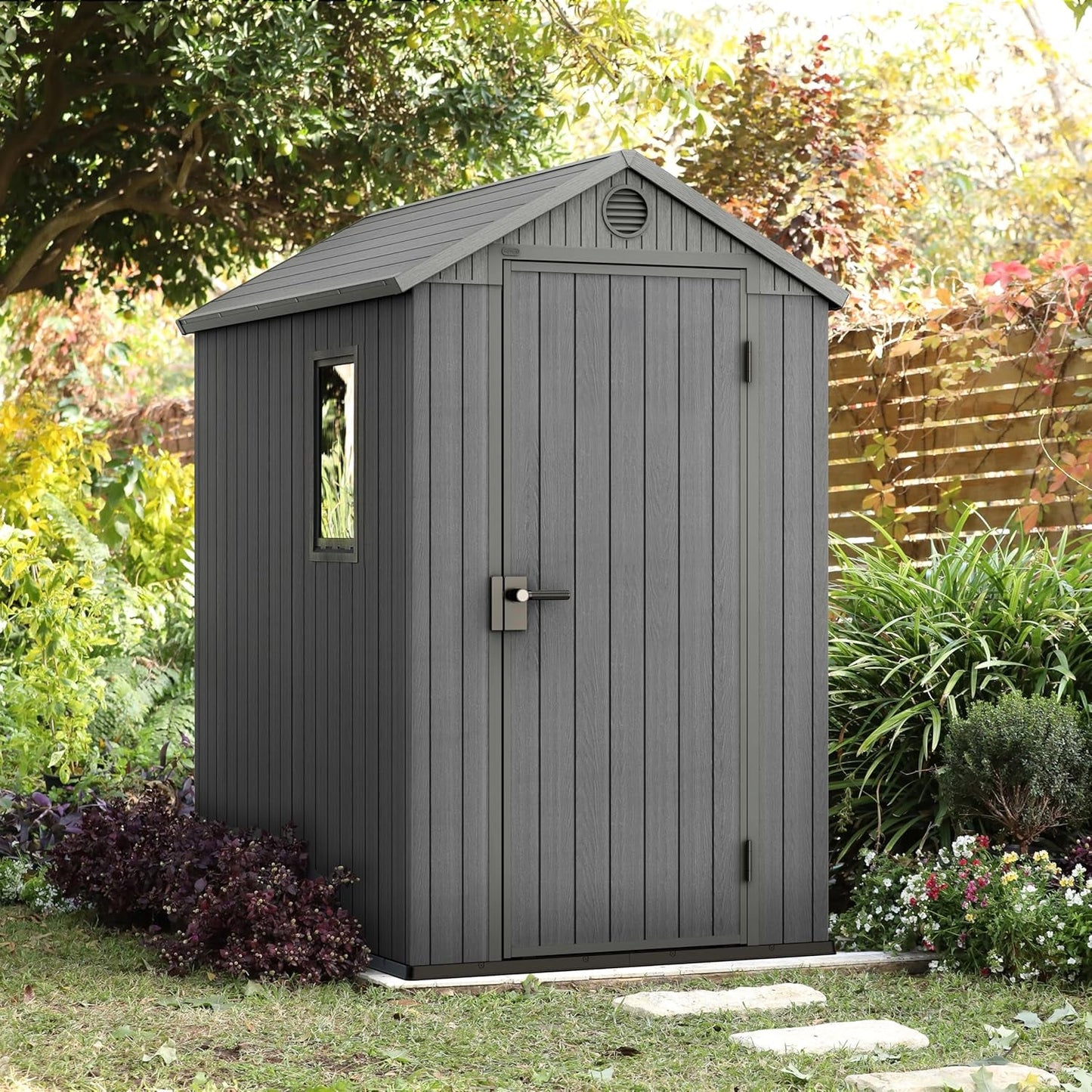 Darwin Outdoor Apex Single Door Garden Storage Shed 6 X 4Ft Grey Wood Look and Feel | Fade Free | All Weather Resistant