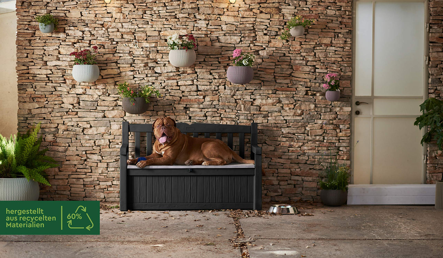 Keter Eden Bench 265L Outdoor Garden Furniture Storage Box Graphite & Light Grey